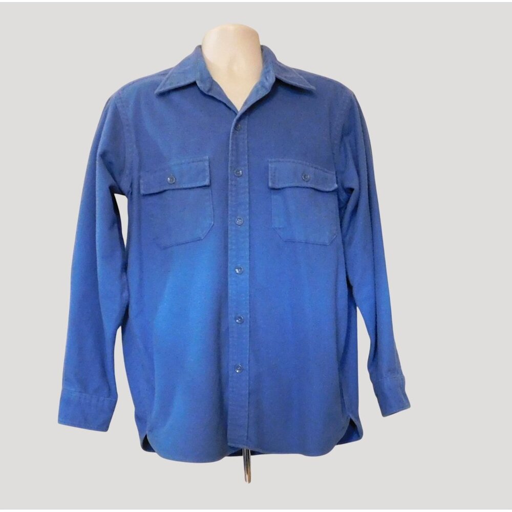 L.L. Bean Chamois Cloth Shirt Mens Regular Size 16 Blue Long Sleeve 100% Cotton - Picture 6 of 8